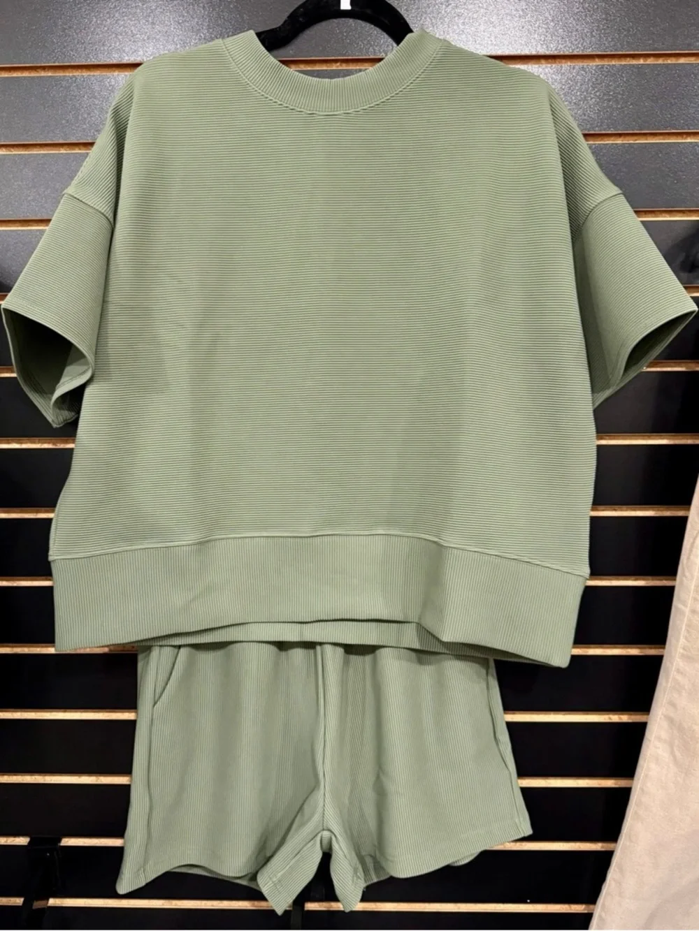 Zenana Outfitters Sage Green Ribbed Two-Piece Lounge Set - Picture 1 of 1